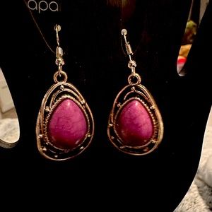 silverfish hook earrings, purple speckle bead